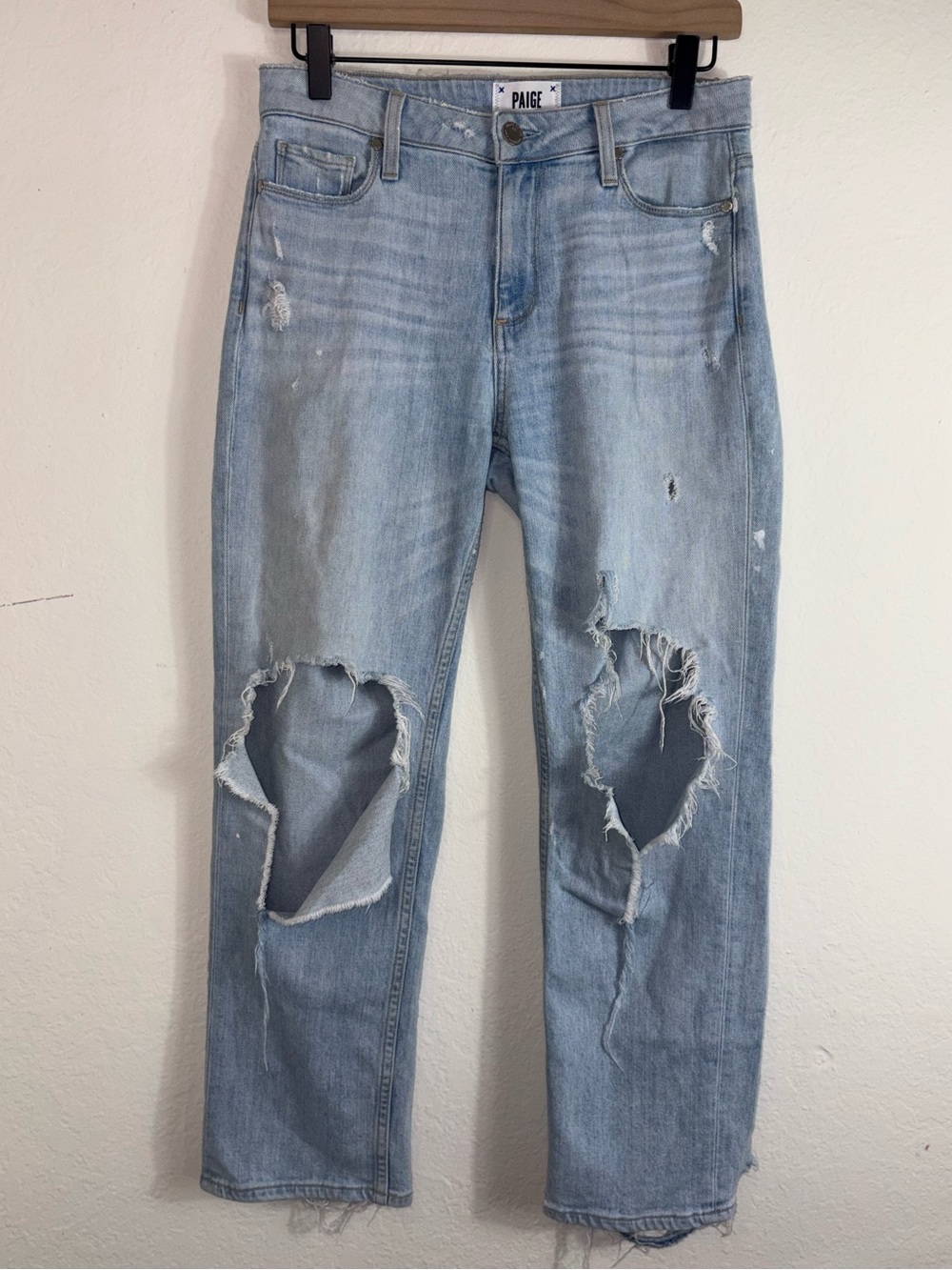 PAIGE Noella Distressed Straight Leg Raw Hem Jeans size 24